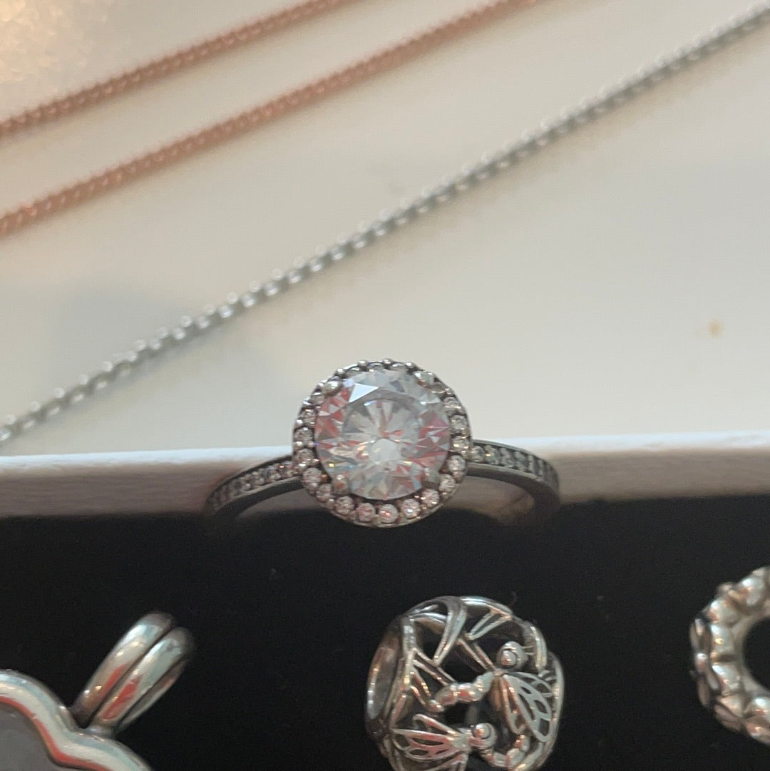 Genuine Pandora Pave Circle Clear CZ Stone Ring Size 52