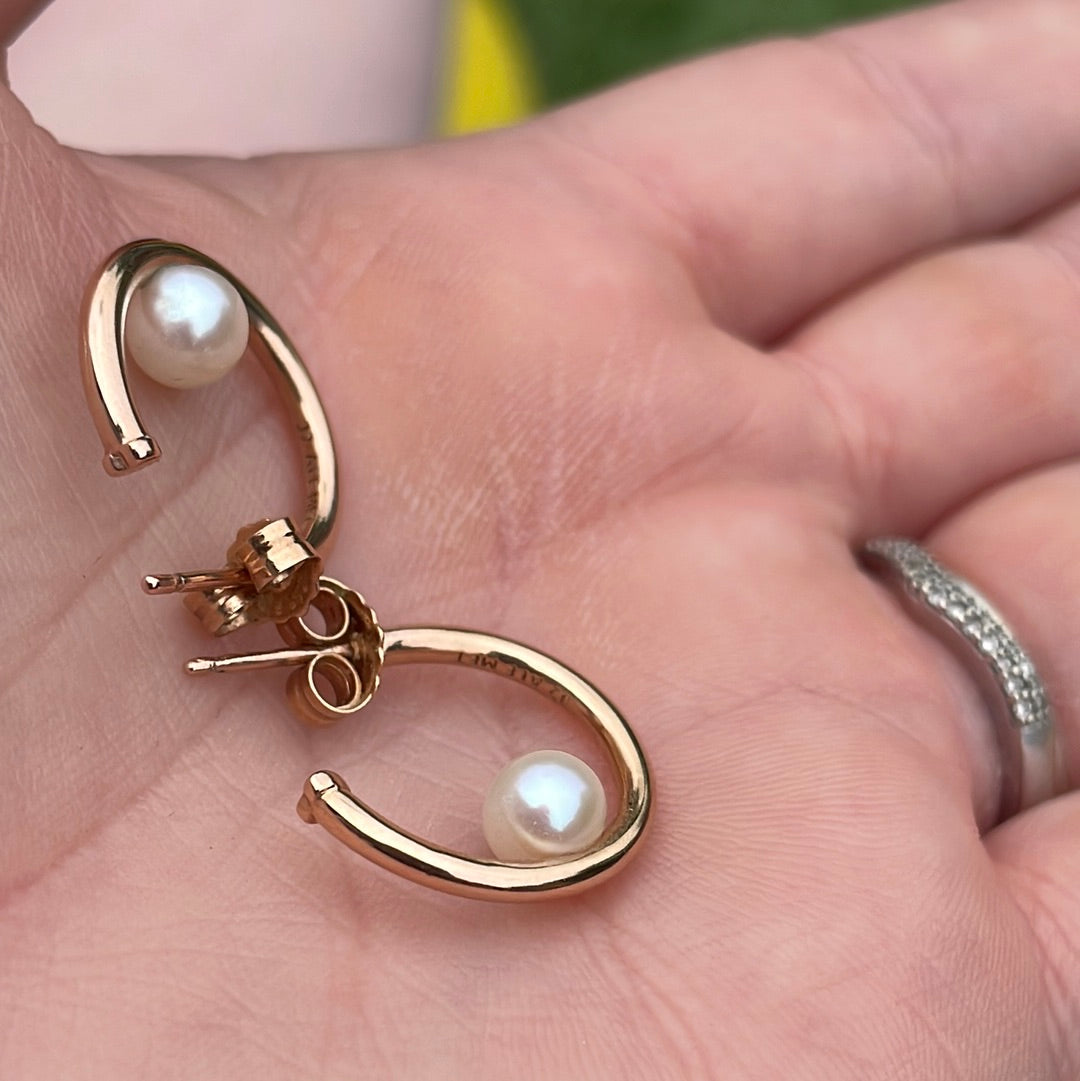 Genuine Pandora Rose Gold Pearl Hoop Earrings