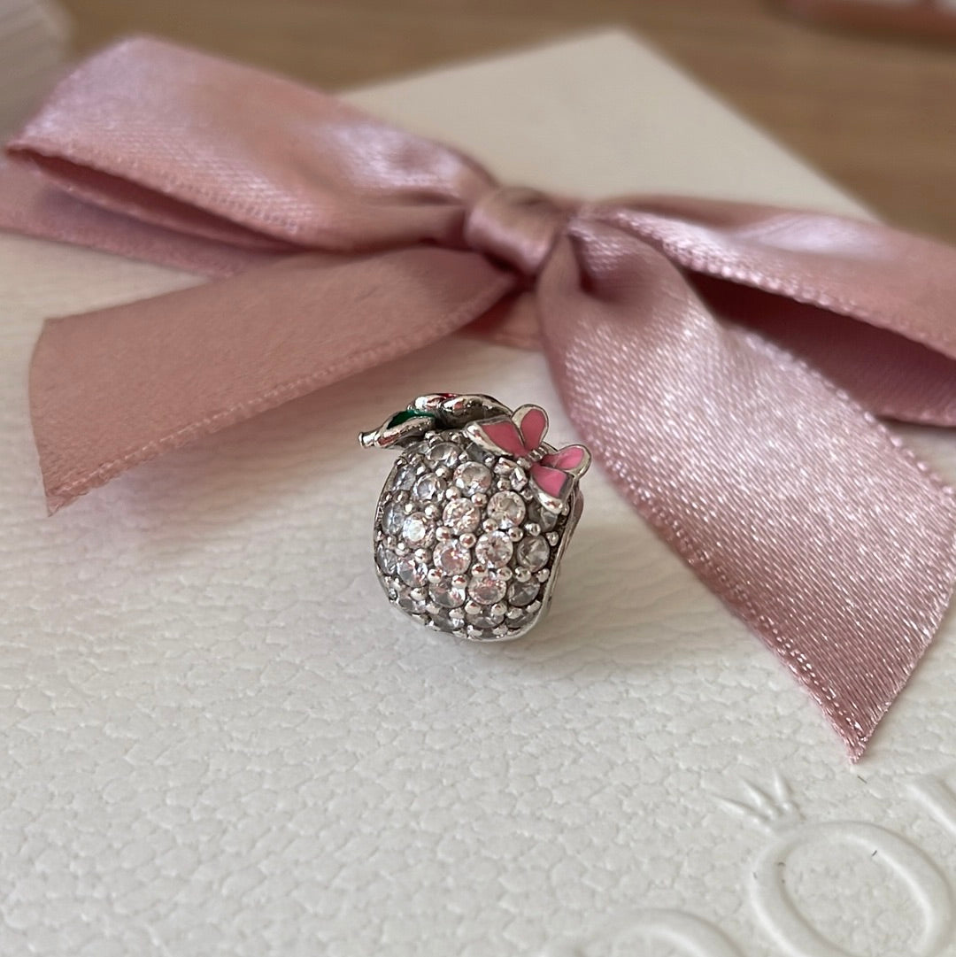 Sterling Silver Skull Charm With Enamel Rose and Butterly