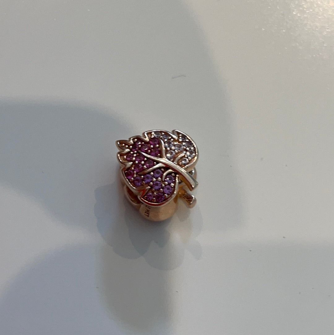 Genuine Pandora Brand New Pave Rose Gold Leaf Charm