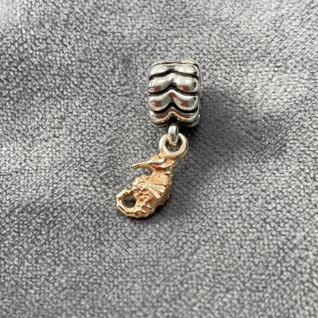 Genuine Pandora Two Tone RARE HTF Seahorse Dangle Charm