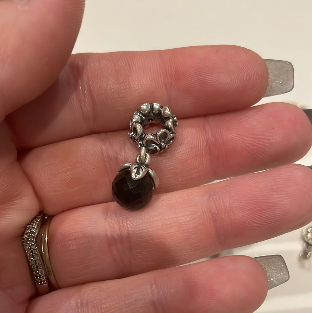 Genuine Pandora Odyssey Faceted Black Pearl Flower CZ Charm Dangle