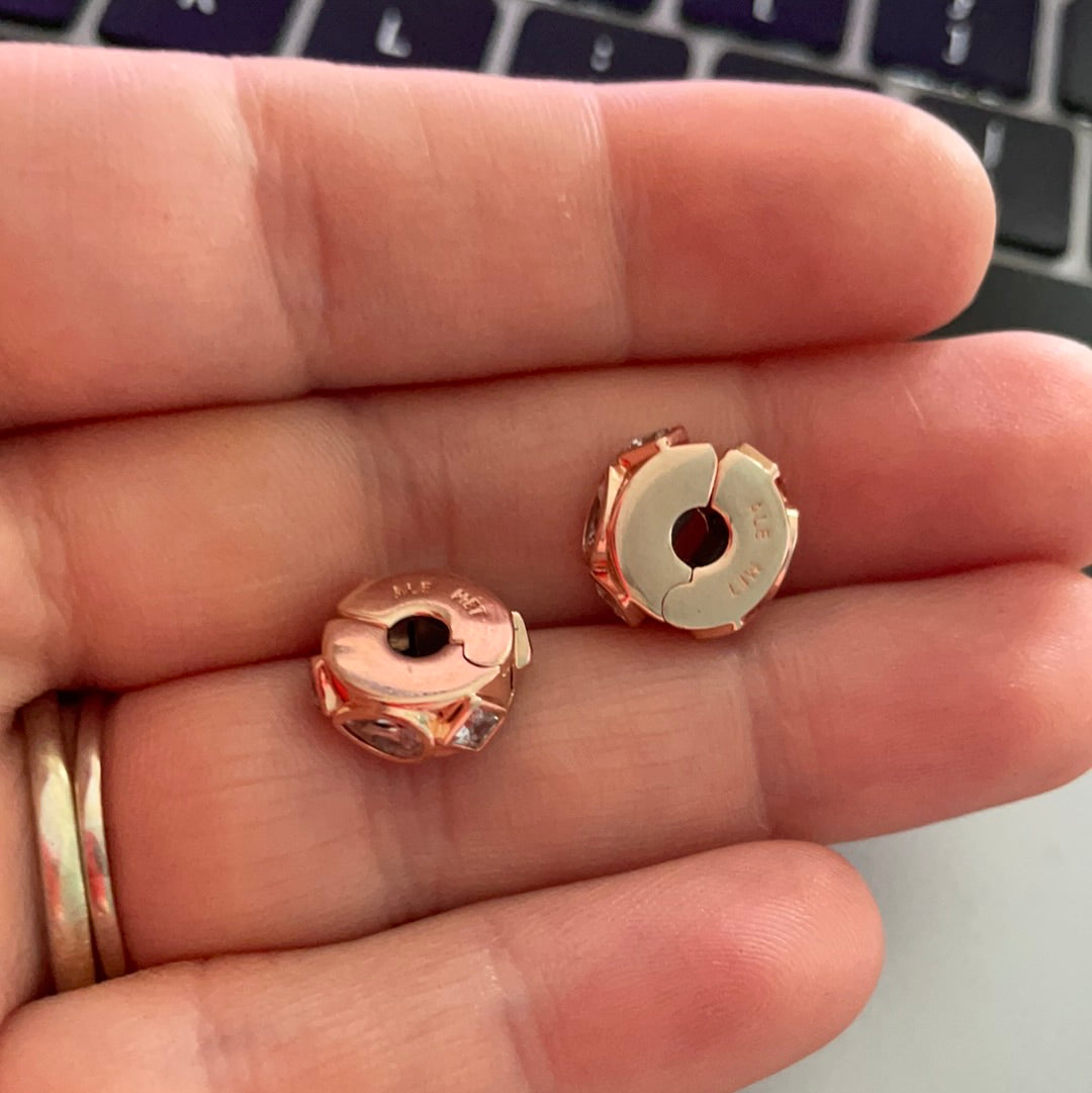 Genuine Pandora Rose Gold Silicone Pave Geometric Shapes Clips PAIR