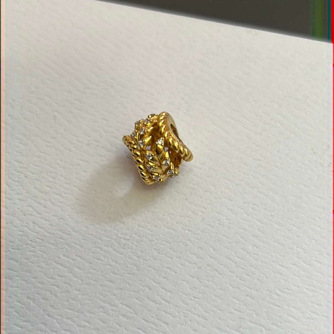 Genuine Pandora Shine Wheat Sheaf Pave Grain Charm Gold
