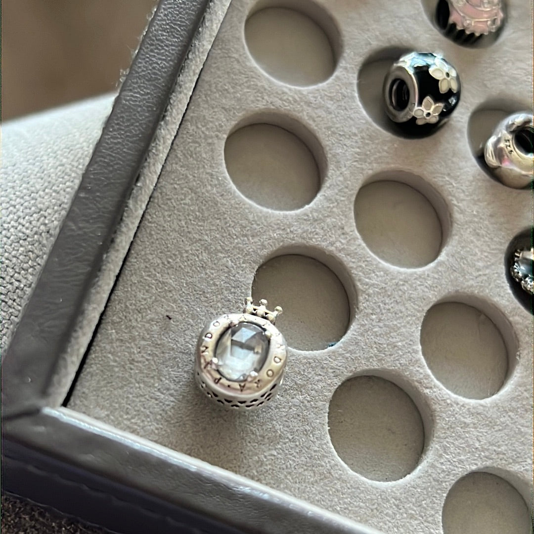 Genuine Pandora Logo CZ O With Crown Charm