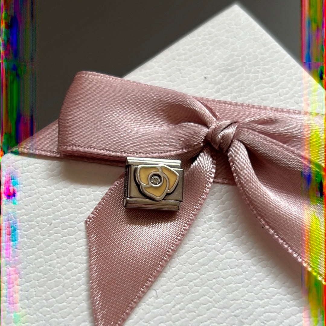 Genuine Nomination Silver Link Charm Enamel Rose Flower CZ