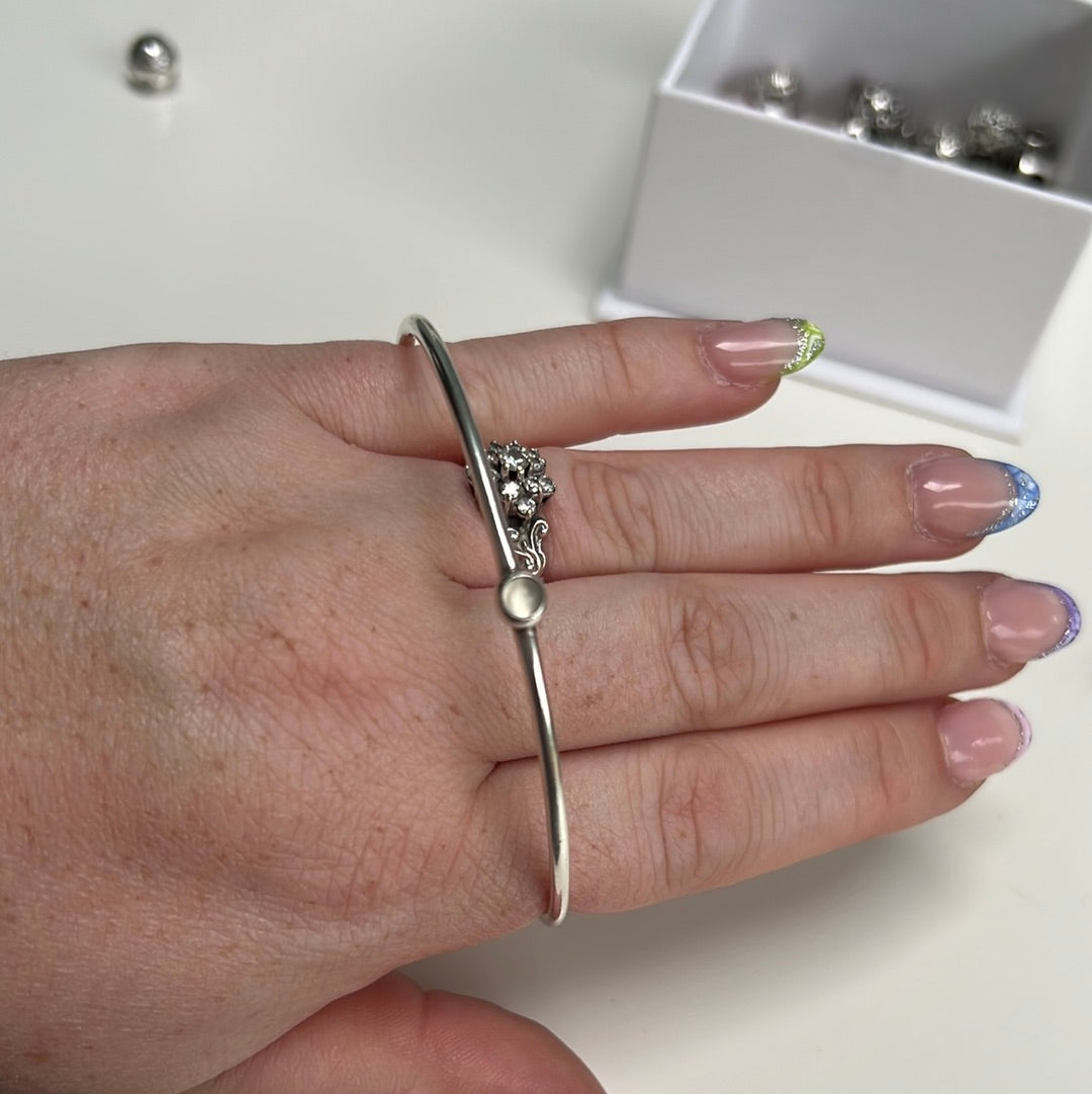 Genuine Pandora Pale Grey Moonstone Bangle RARE HTF