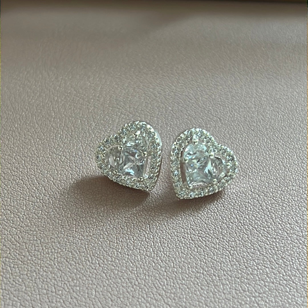 Silver Plated CZ Square Large Stud Earrings