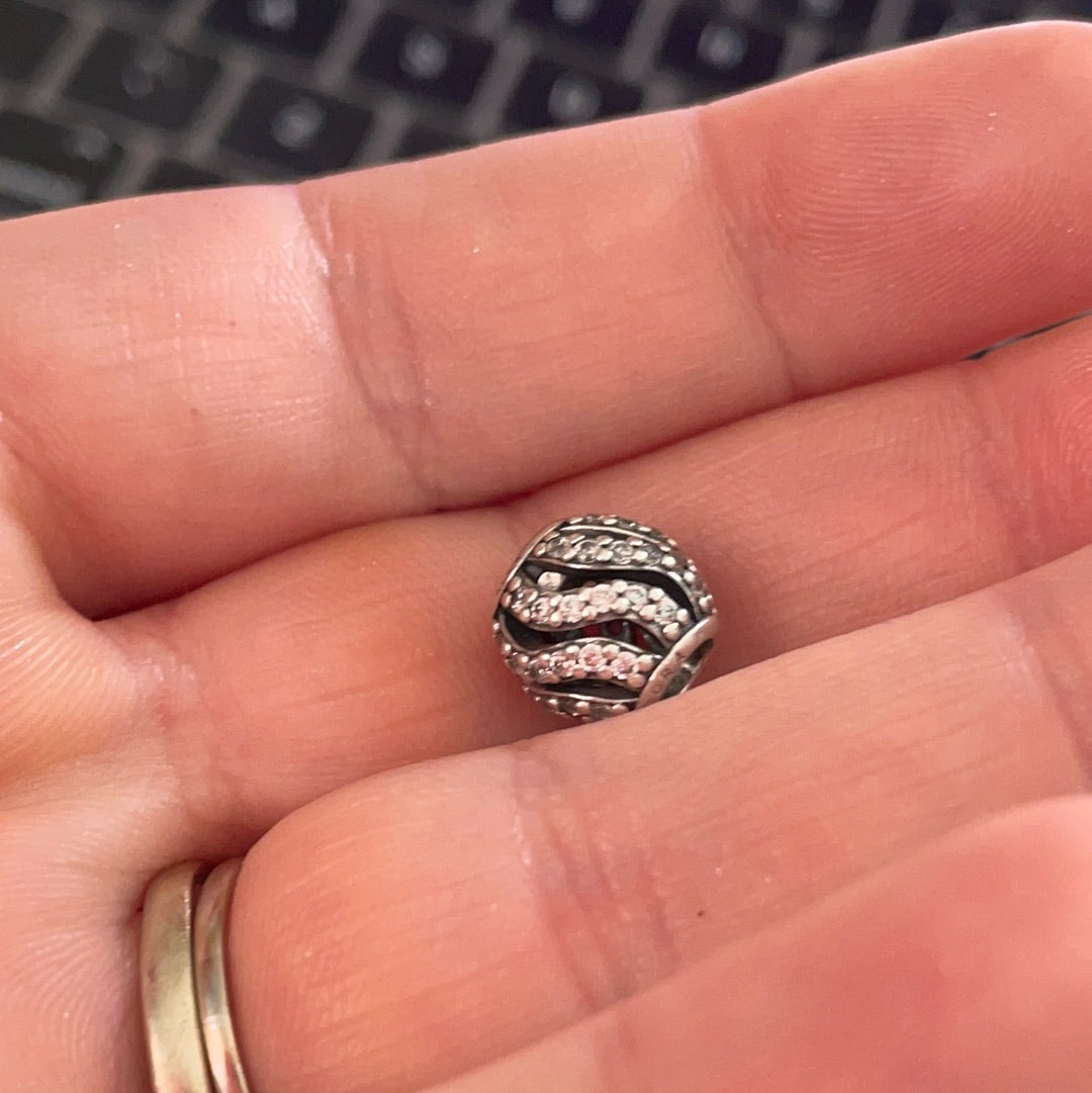 Genuine Pandora Swirl Pave Charm Openwork Ball Clear