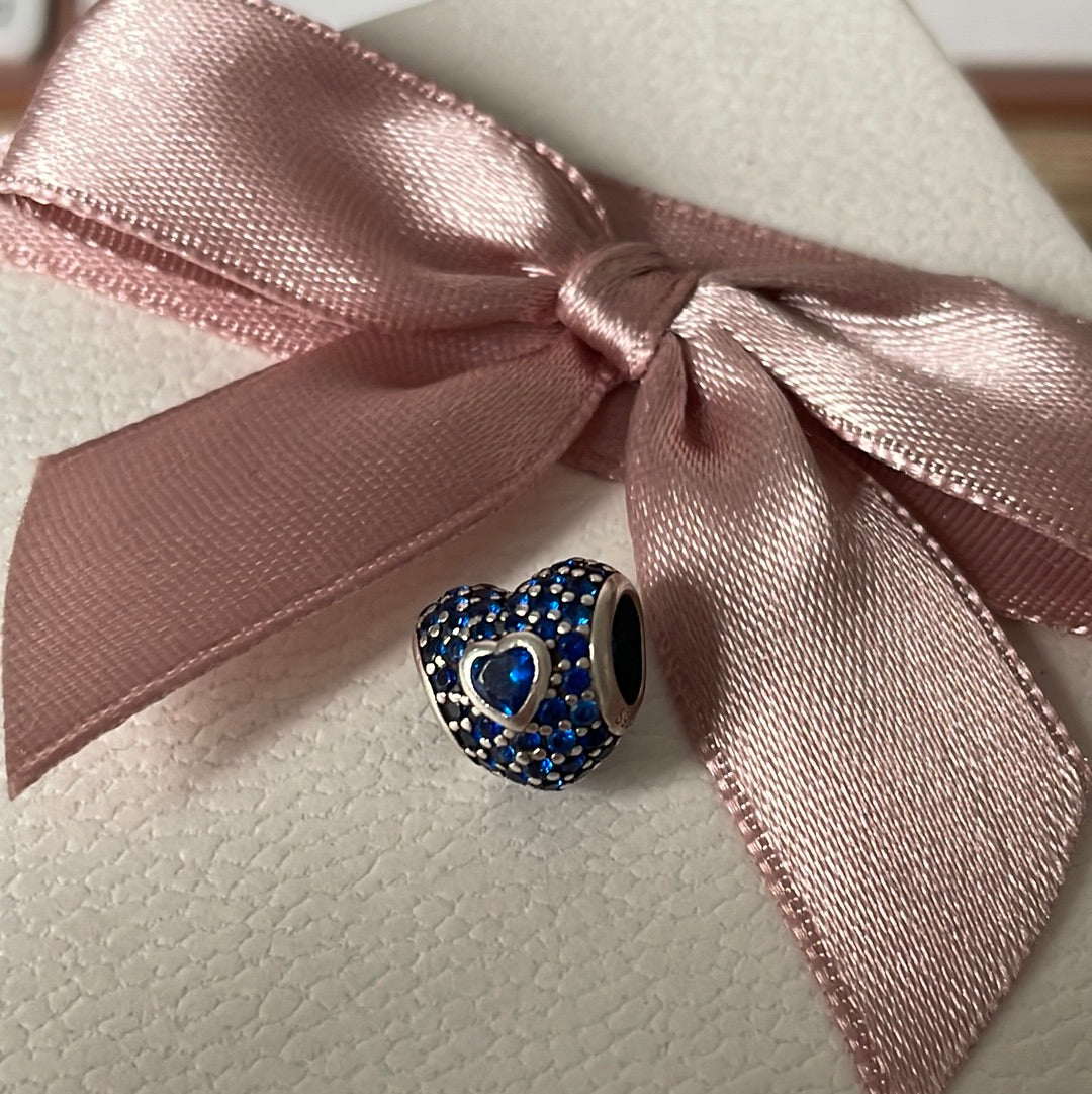 Sterling Silver Heart With Blue Pave Charm