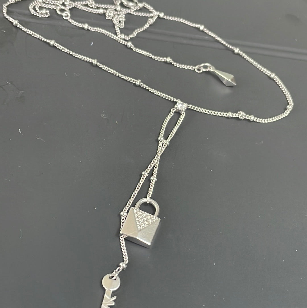 Genuine Michael Kors Pave Lock and key Dangle Necklace