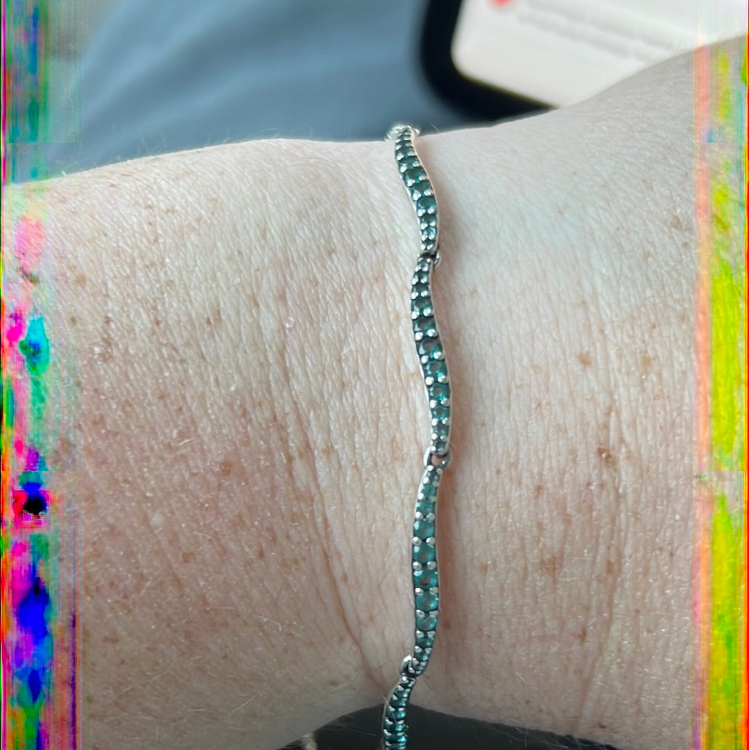 Genuine Pandora Blue CZ Wavy Slider Tennis Sparkle Bracelet