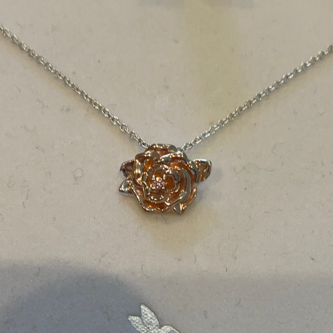 Genuine Chamilia Brand New in Box Disney Beauty and the Beast Belle's Rose Rose Gold 50cm Chain Necklace
