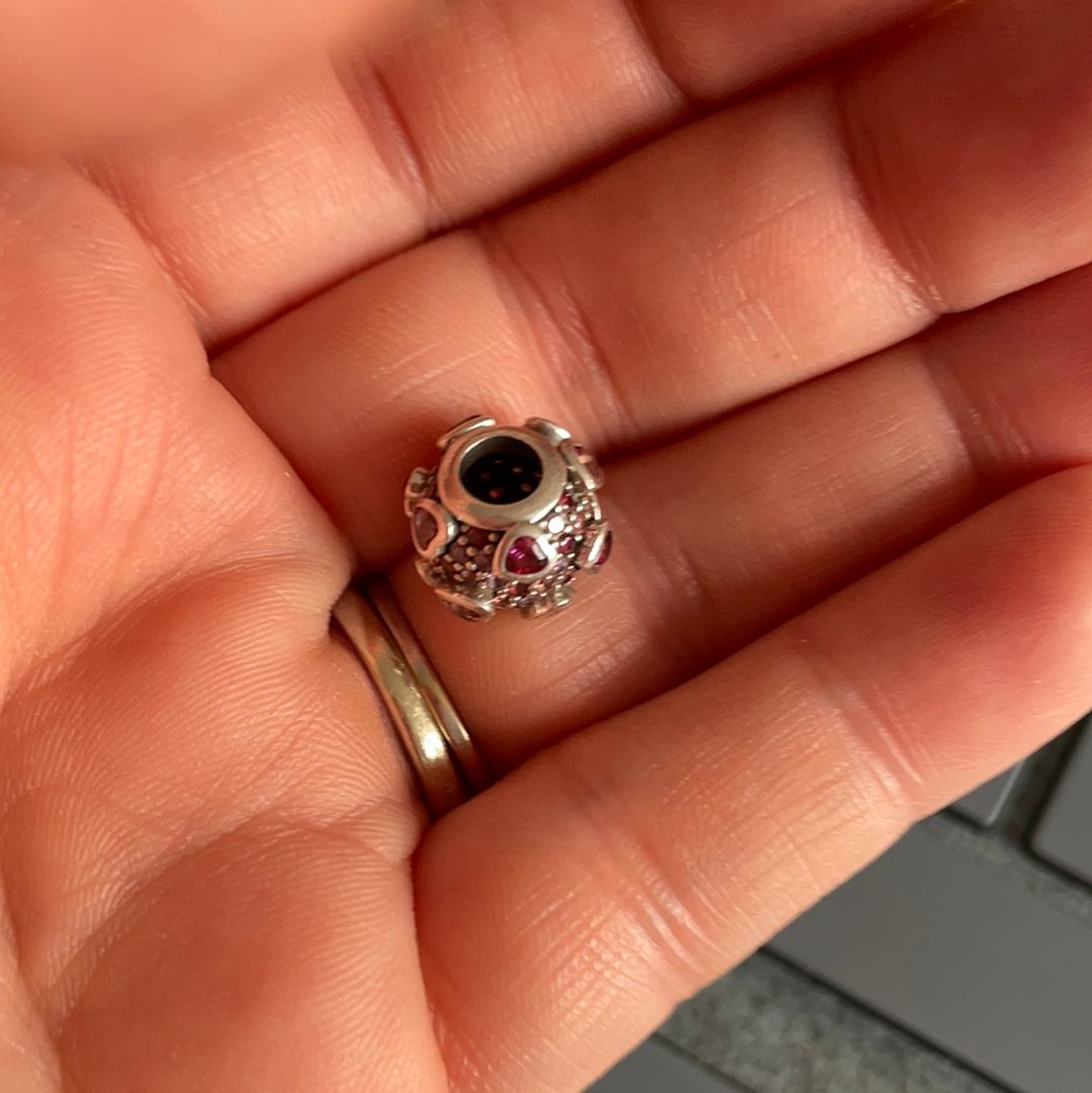 Genuine Pandora Pink and Red Raised Hearts Pave Ball