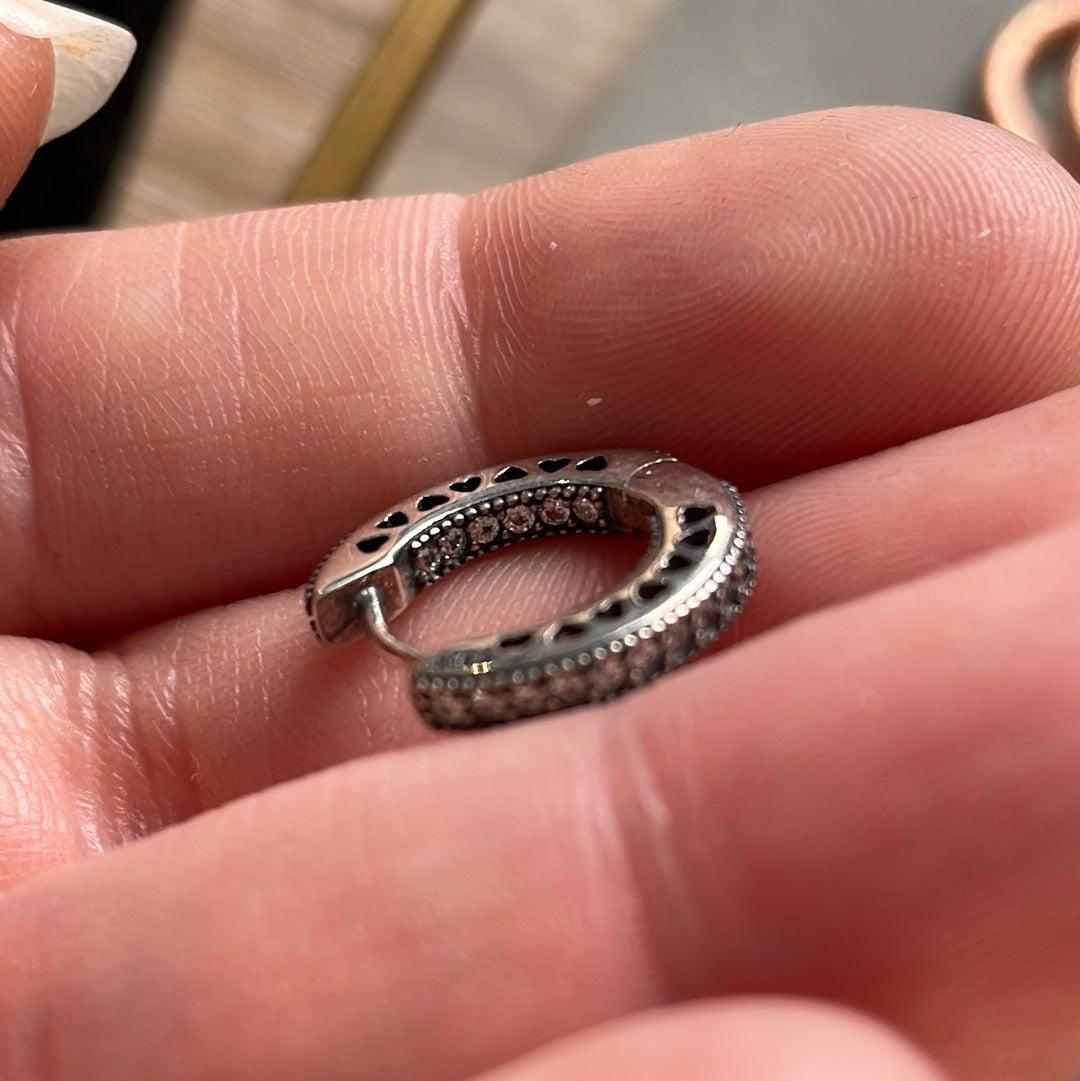 Unbranded Sterling Silver Pave Hoop Radiant Heart Earrings