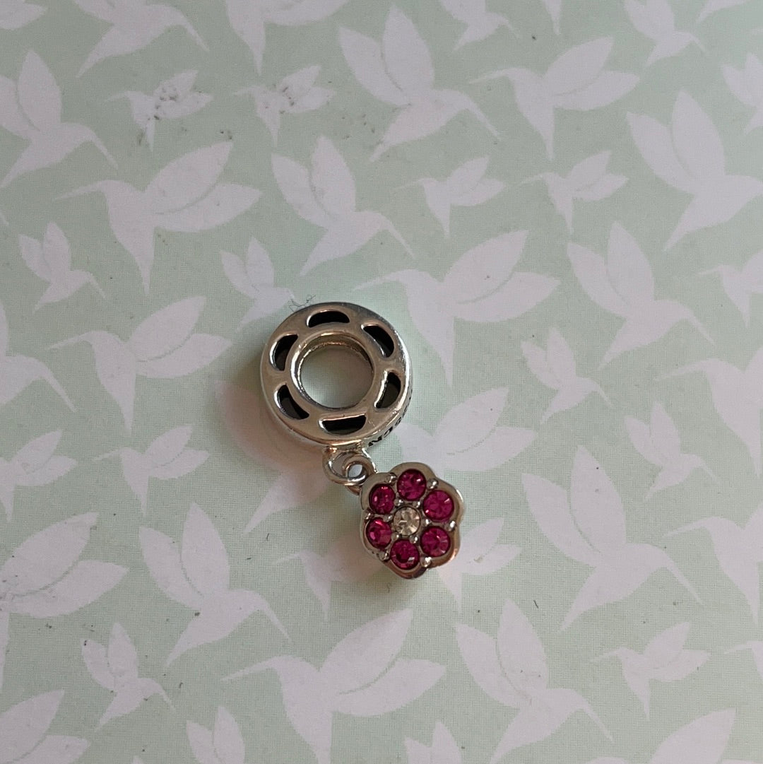 Genuine Chamilia Small Clear and Pink Pave Flower Dangle Charm