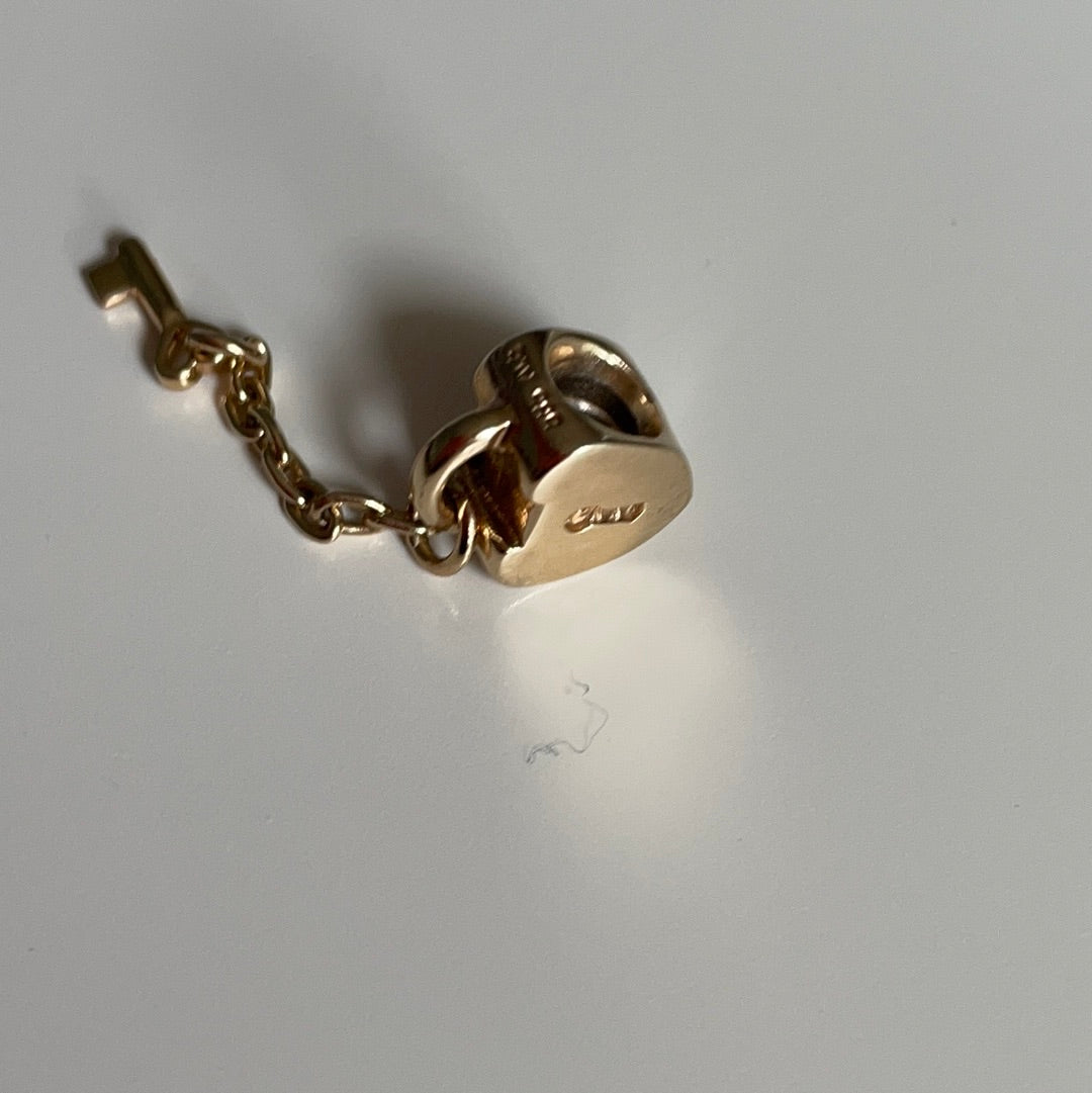 Genuine Pandora Solid 14ct Gold Follow Your Heart Padlock and Key Dangle Charm HTF
