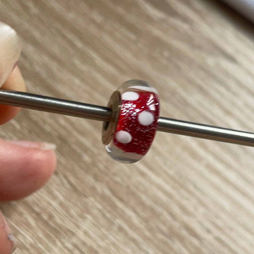 Genuine Chamilia Murano Red sparkle and White Polka Dot