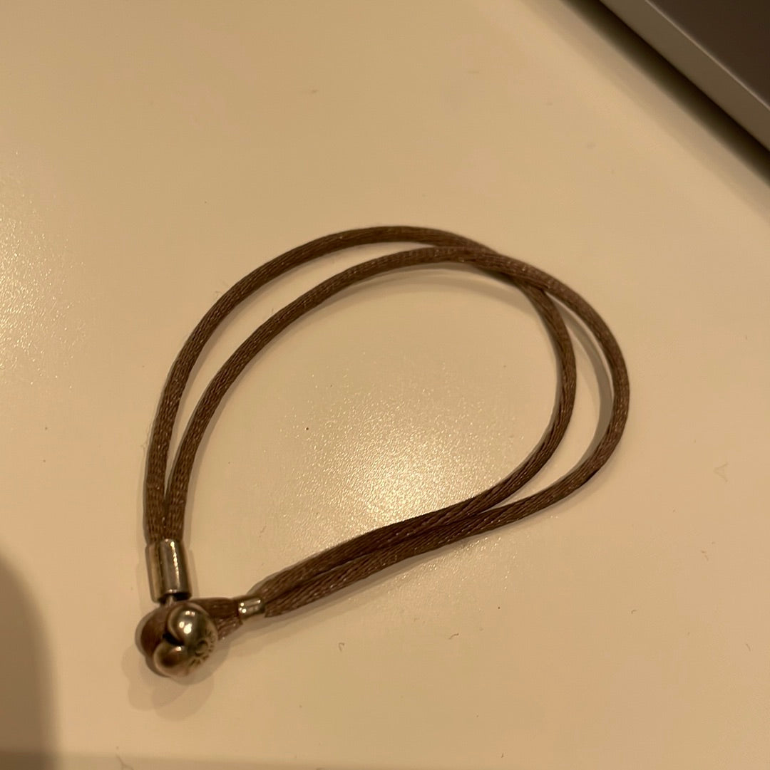 Genuine Pandora Khaki Material Bracelet with Silver Heart Securing