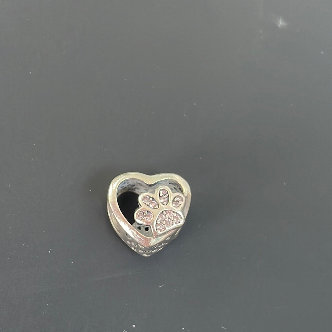 Genuine Pandora Clear Pave Openwork Heart Sparkle Paw Print Charm
