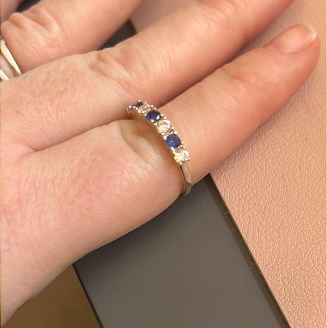 Sterling Silver Ring Beautiful Blue and Clear Square Stones 56