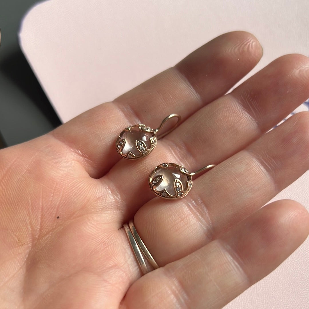 Genuine Thomas Sabo Rose Gold Luna Rose Quartz Pave Earrings Dangle