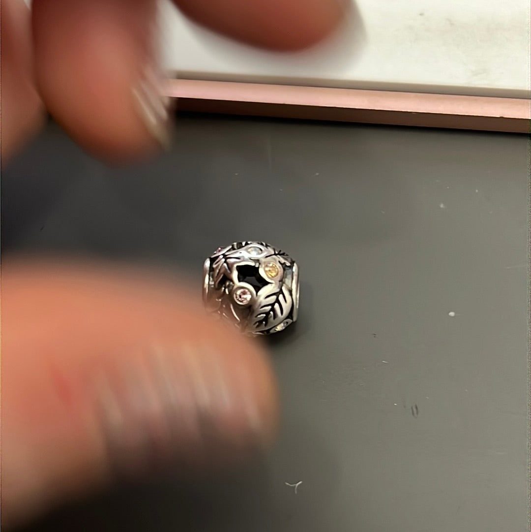 Genuine Chamilia Clear and Gold Pave Openwork Leaf Nature Ball Charm