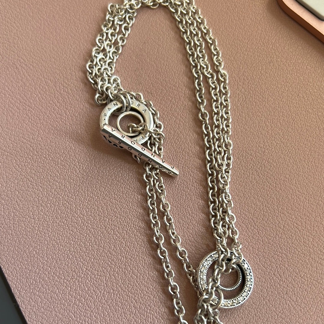 Genuine Pandora Chain Pave T Clasp Necklace 60cm