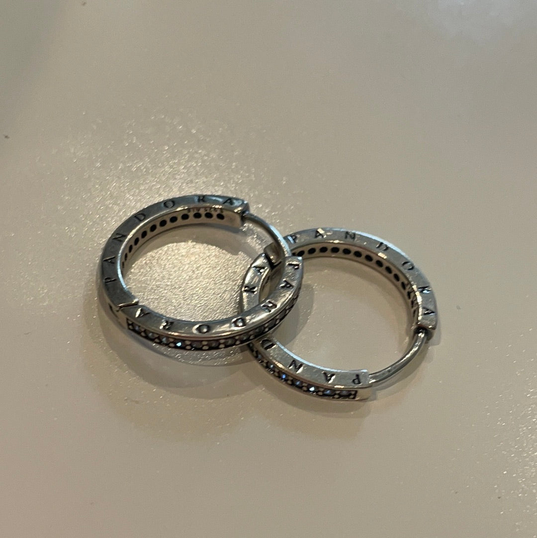 Genuine Pandora Sparkle CZ Hoop Hoops Pave Silver Earrings