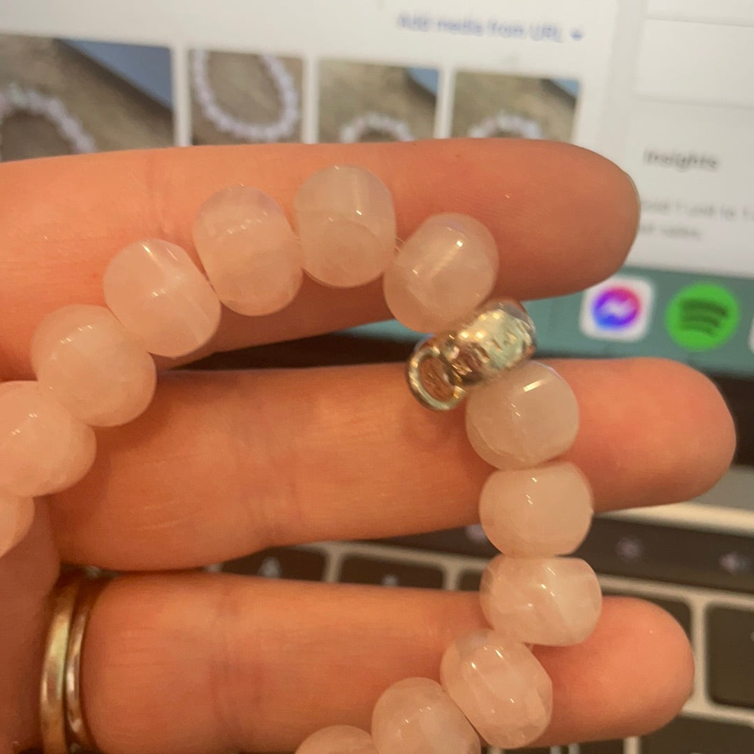 Genuine Thomas Sabo Sterling Silver  Charm Clasp Rose Quartz Bracelet Large