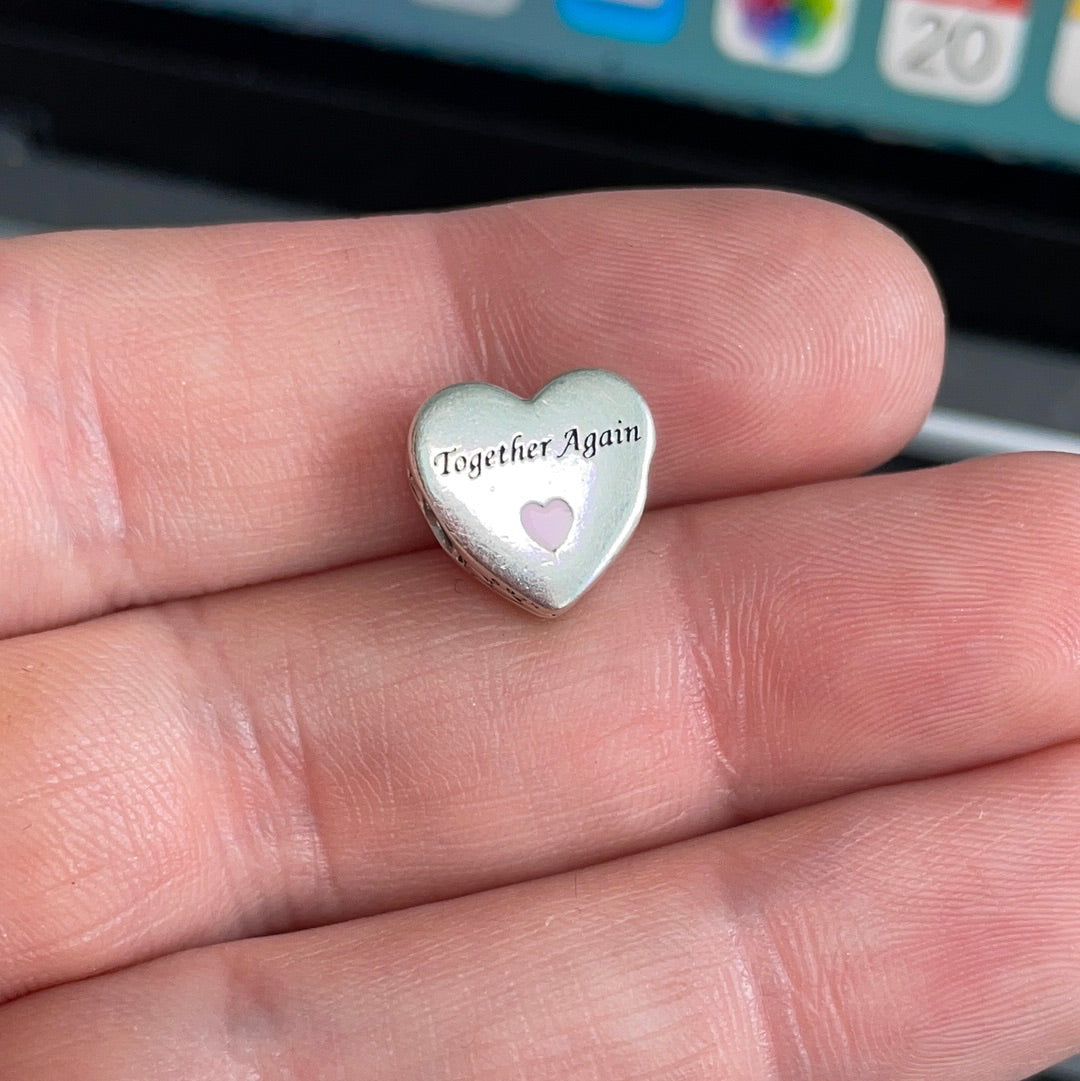 Genuine Pandora Enamel Pink Heart 'Together Again' Charm.