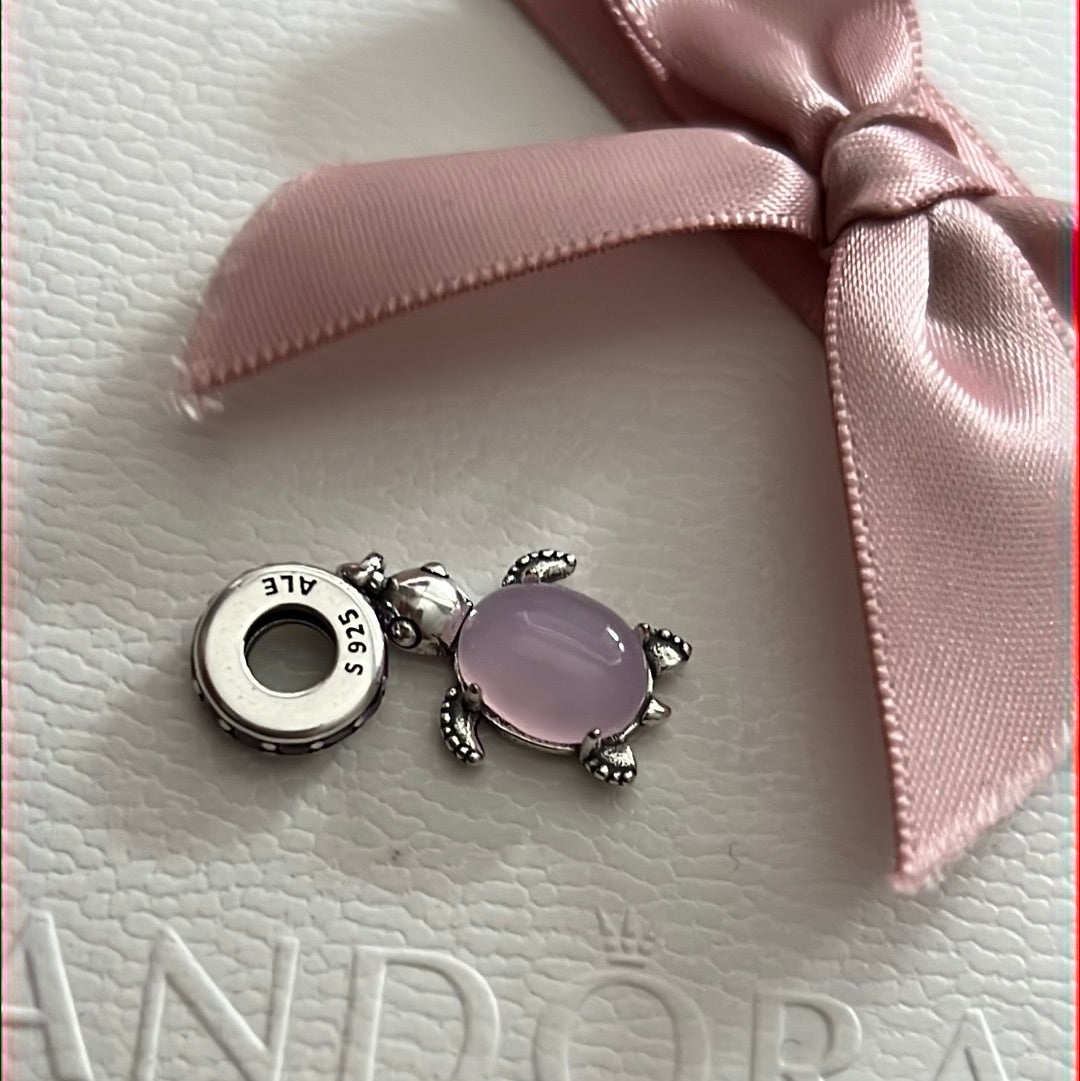 Genuine Pandora Pink Stoned Turtle Summer Collection Dangle Charm