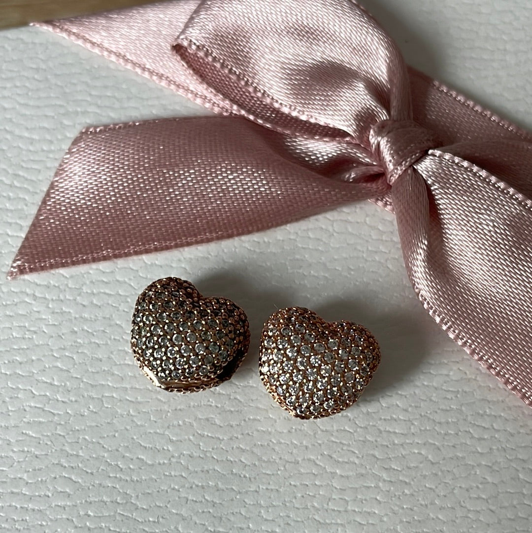 Genuine Pandora Rose Gold Pave Clear Heart Clip x1