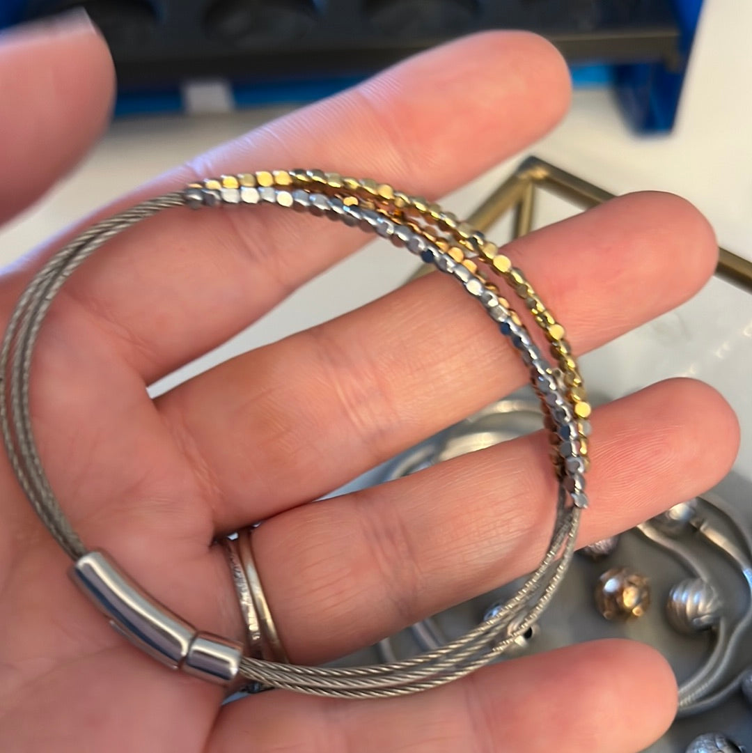 Fossil Steel Beautiful Beaded Gold and Bronze Bangle 18cm