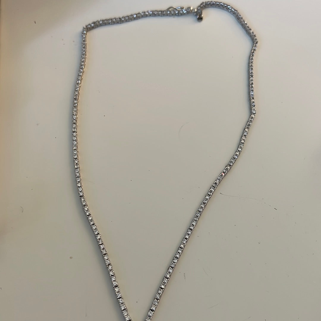 Sterling Silver Beautiful CZ Necklace With Split Drop 45cm