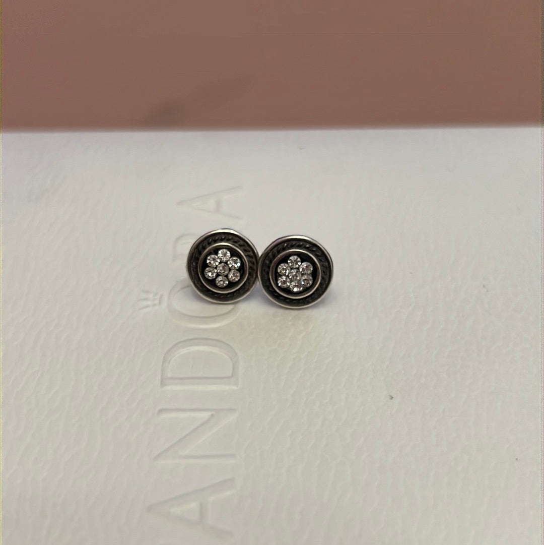 Silver Plated CZ Flower Circle Stud Earrings