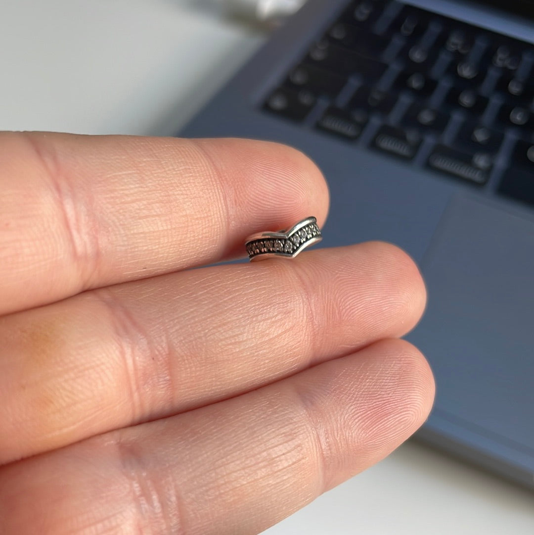 Genuine Pandora Clear Pave Wishbone Spacer Charm x2 / Shine Gold