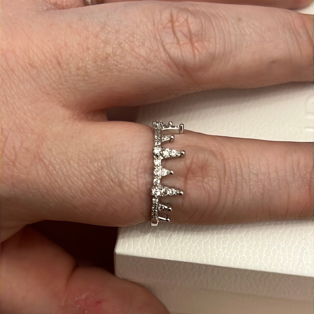 Sterling Silver Clear CZ Pave Abstract Crown Line Ring Size 60