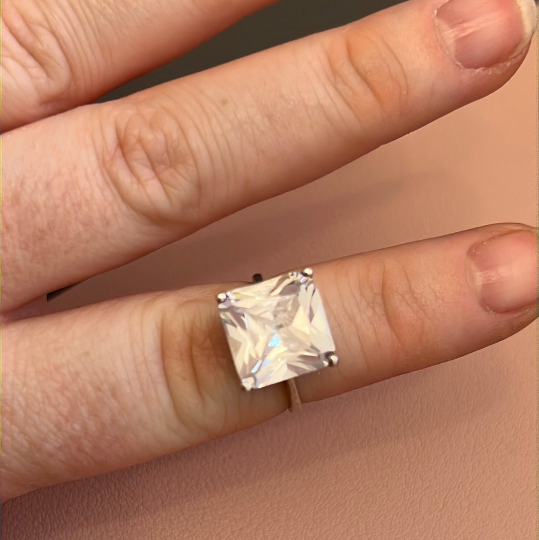 Sterling Silver Huge Clear CZ Ring Size 50