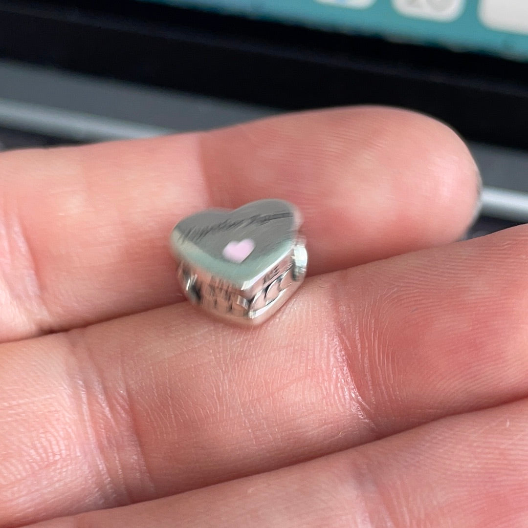 Genuine Pandora Enamel Pink Heart 'Together Again' Charm.
