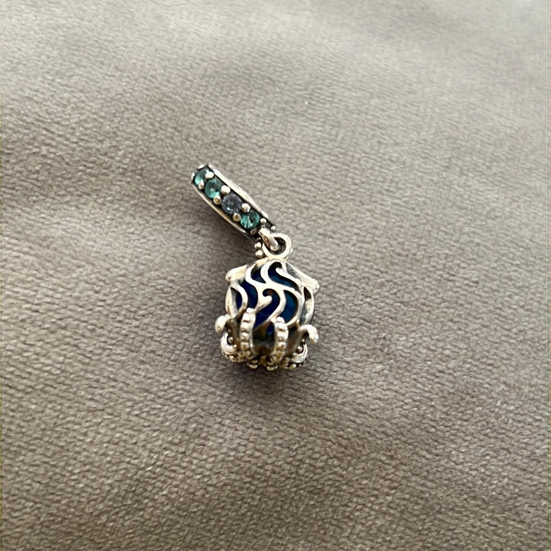 Genuine Pandora New Summer Ocean Murano Blue Octopus Charm