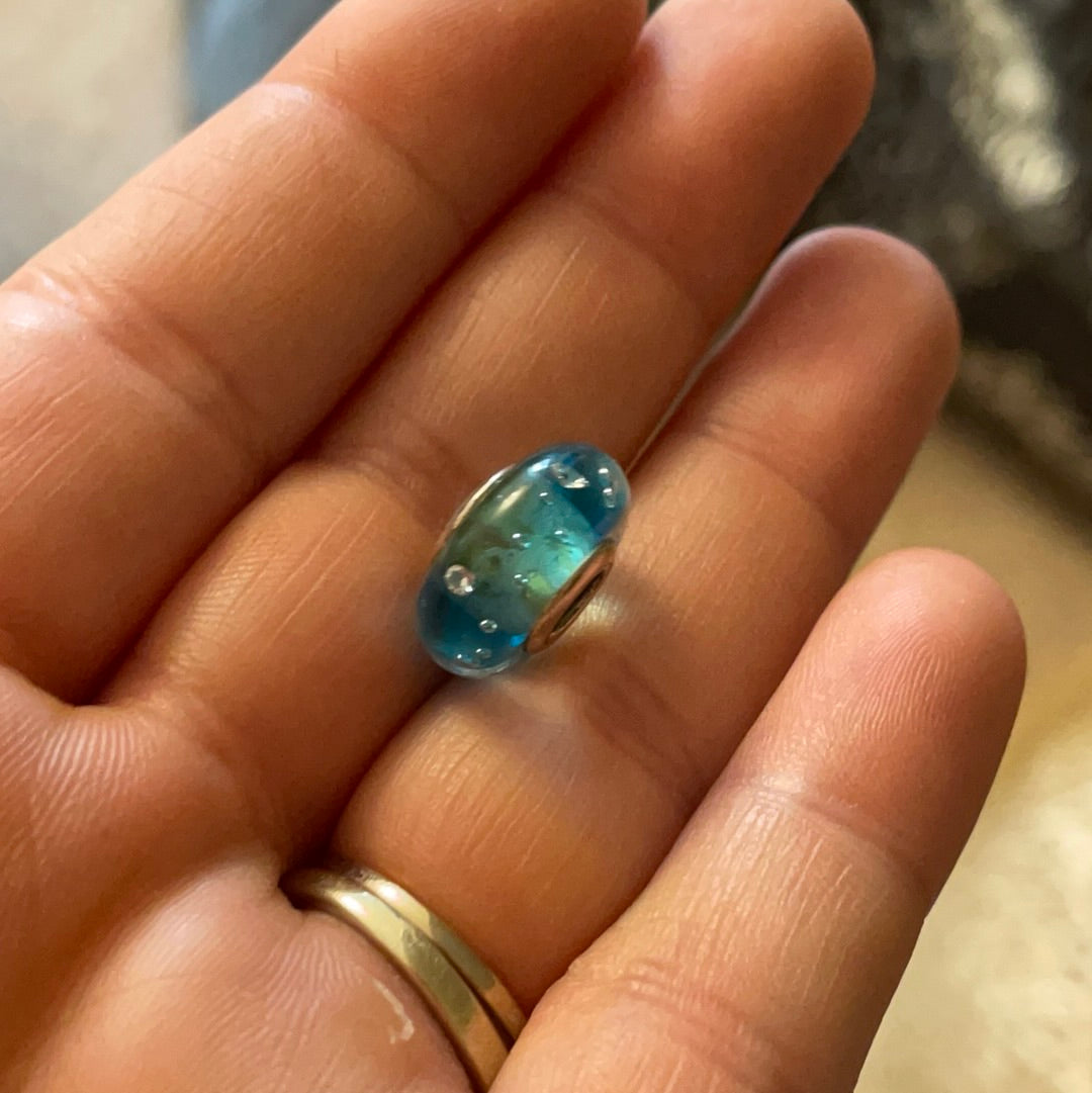 Genuine Pandora Teal Baby Blue Fizzle Murano Charm