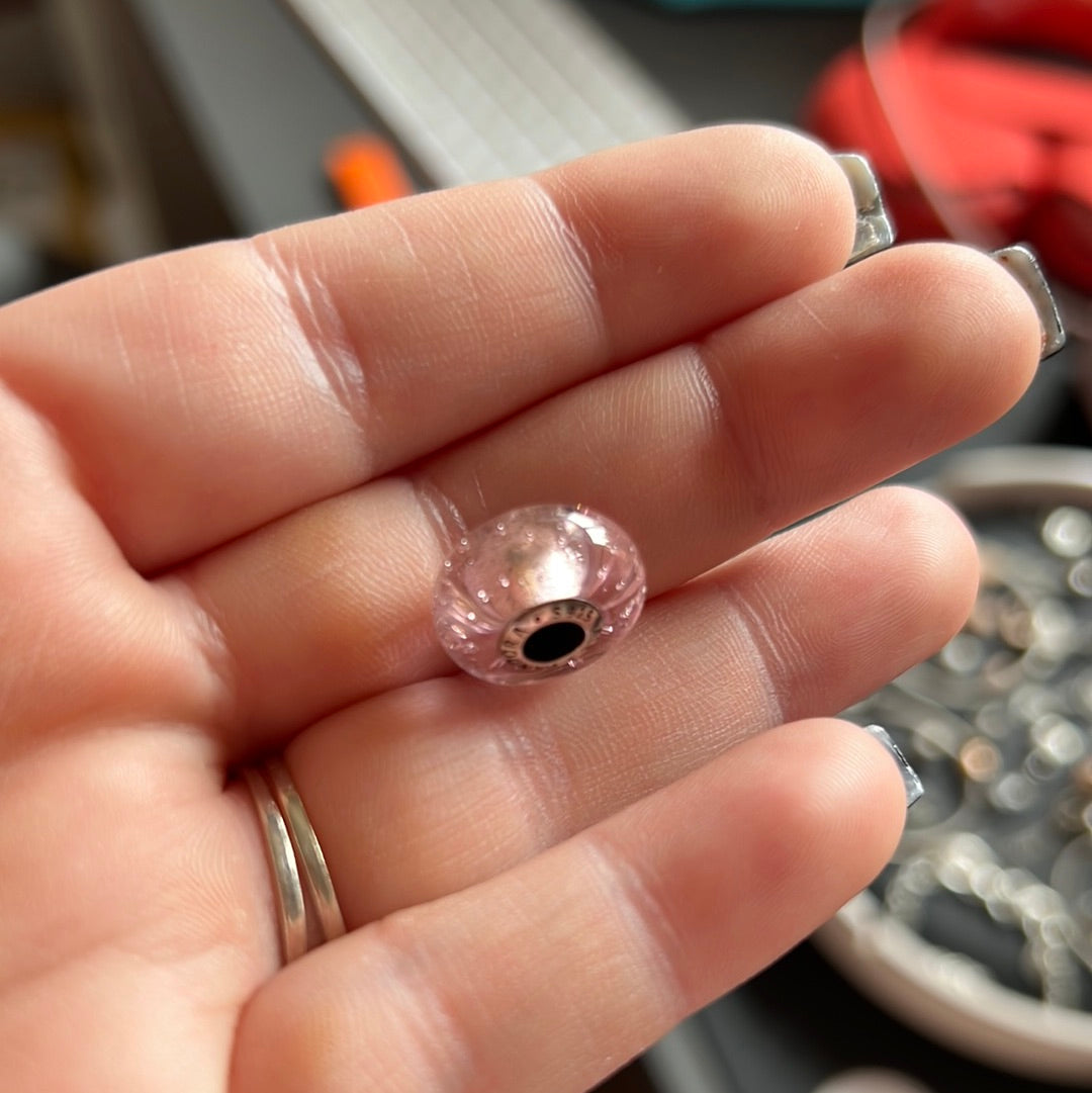 Genuine Pandora Light Baby Pink Fizzle Sparkle Murano With Bubbles