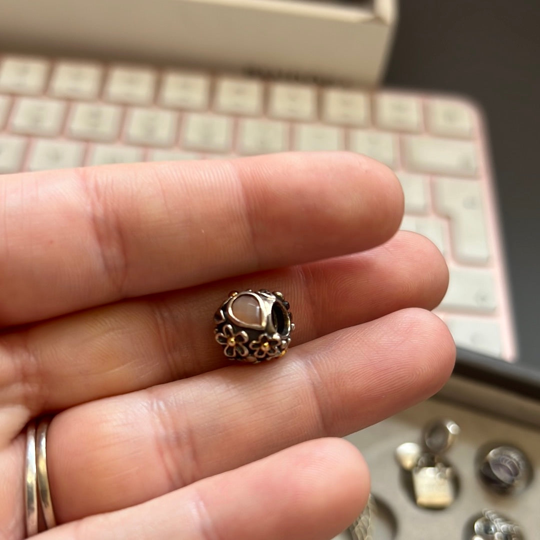 Genuine Pandora Pink Moonstone Charm Dew Drop RARE HTF