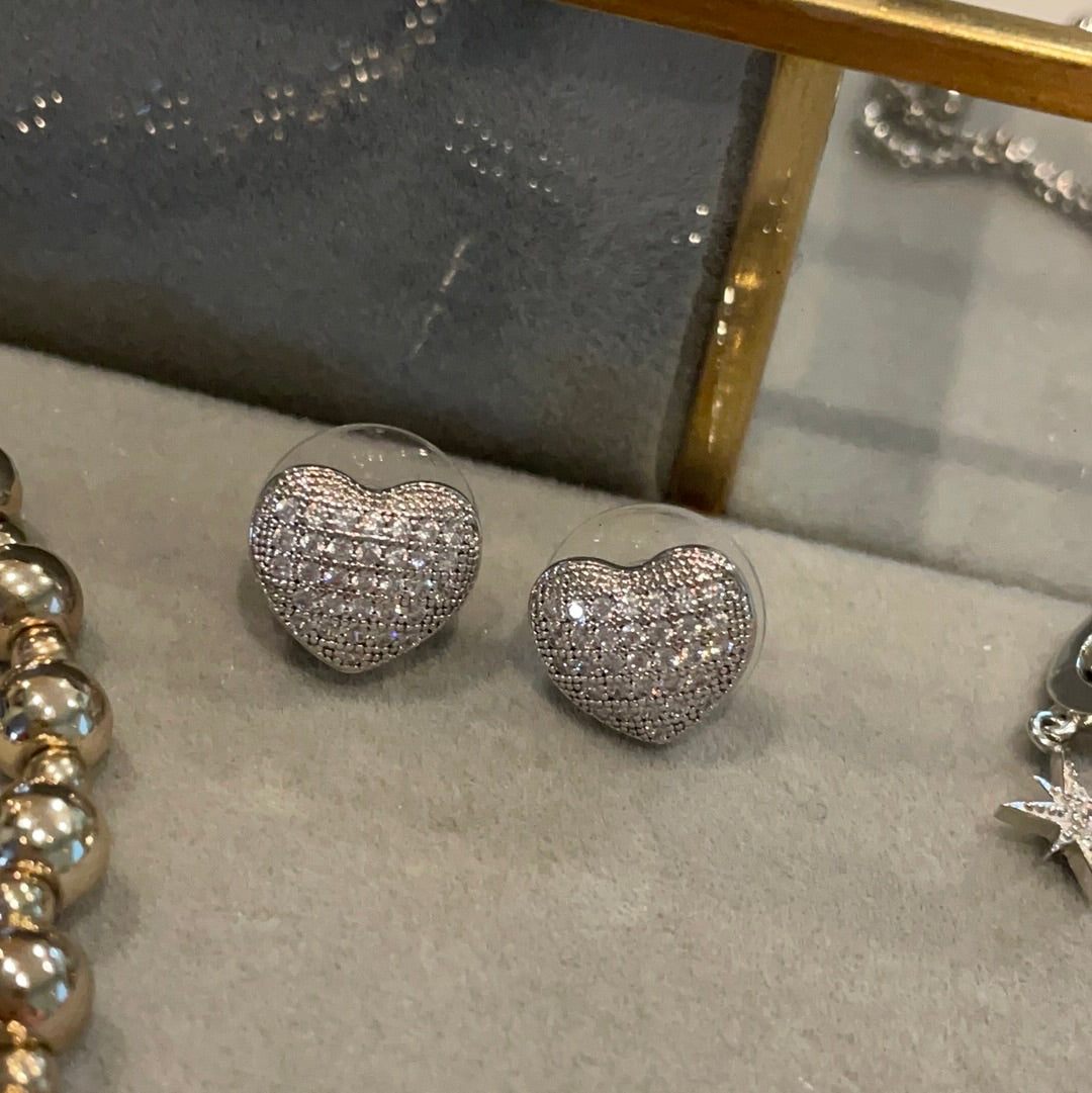 Sterling Silver Clear Pave Heart Earrings NO BACKS