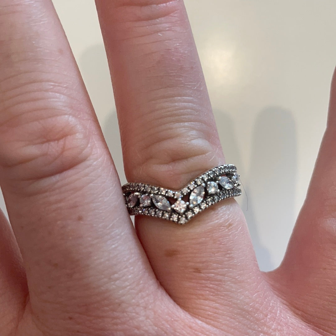 Genuine Pandora Double Wishbone Marquise Wishbone Ring Size 52
