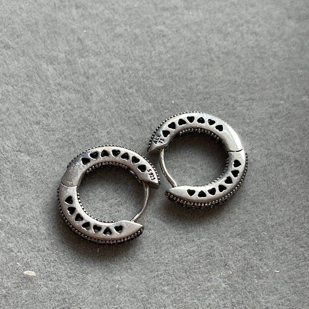 Unbranded Sterling Silver Pave Hoop Radiant Heart Earrings