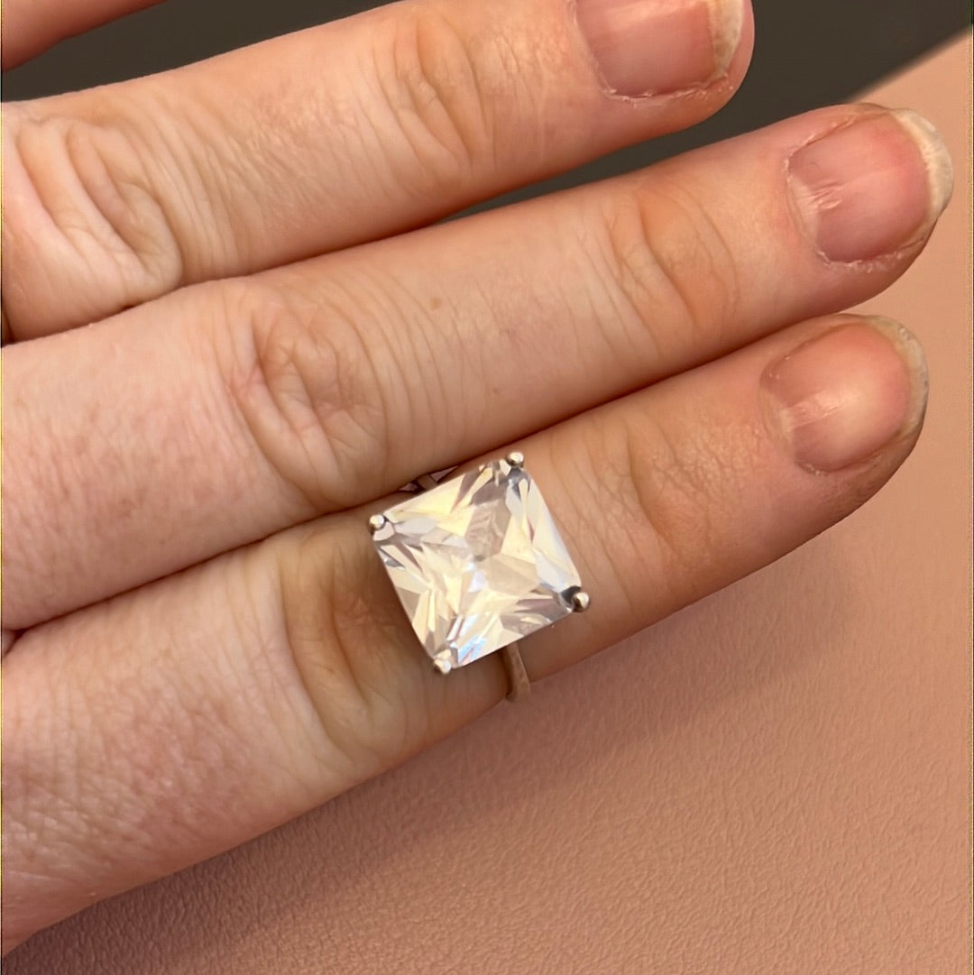 Sterling Silver Huge Clear CZ Ring Size 50