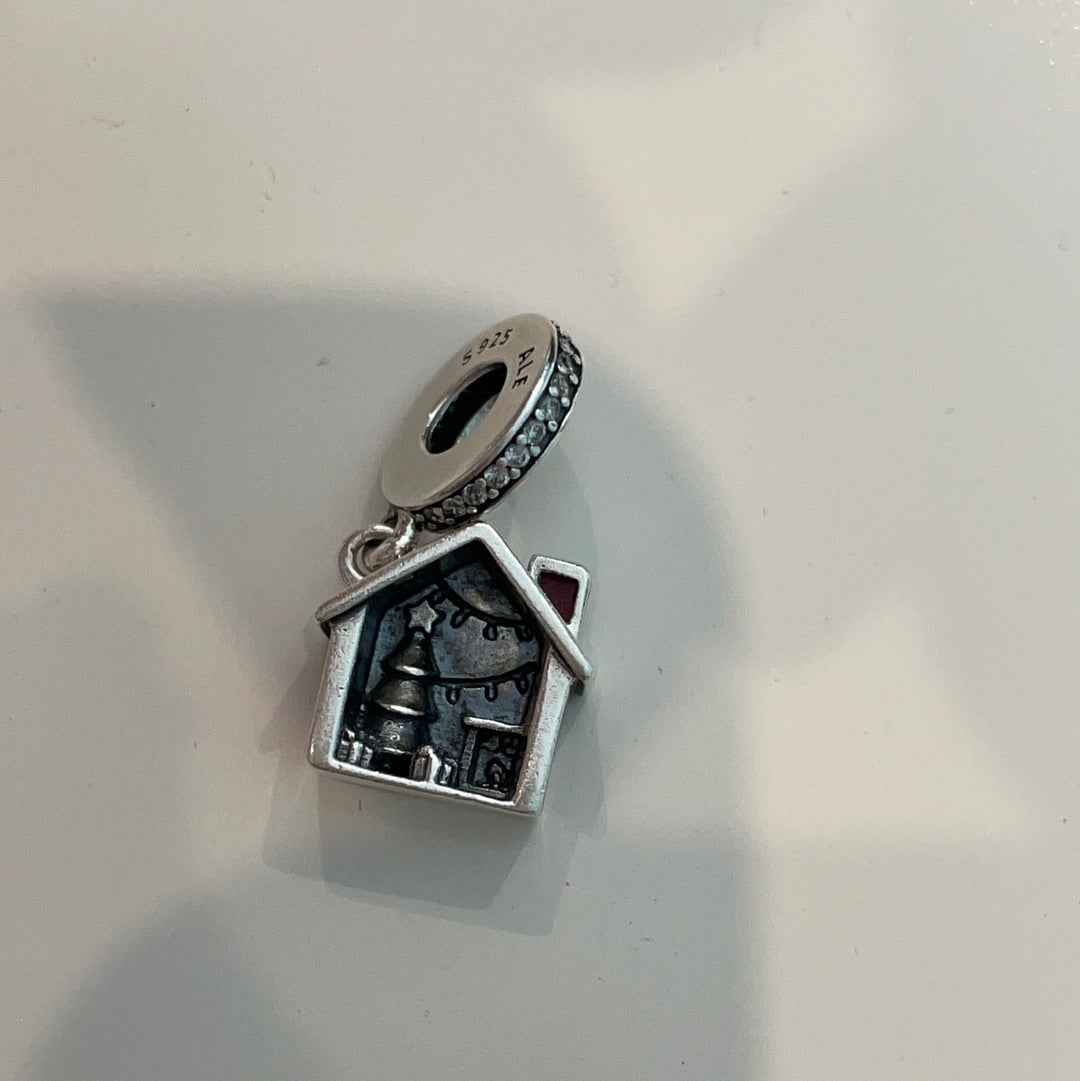 Genuine Pandora Dangle Half House Charm With Christmas Tree and Presents inside!