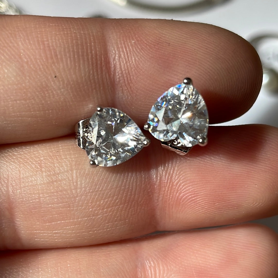 Brand New Sterling Silver CZ Heart Earrings